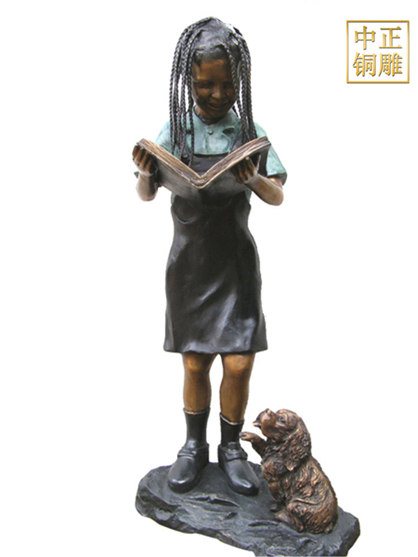 女孩与狗铜雕塑