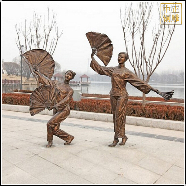 公园扭秧歌人物铜雕塑