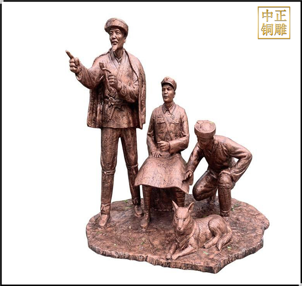 三人讨论地图人物铜雕塑