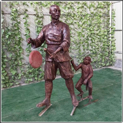 古代街边人物耍猴铜雕塑