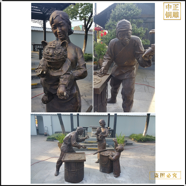 室外园林女子抱孩子铜雕塑