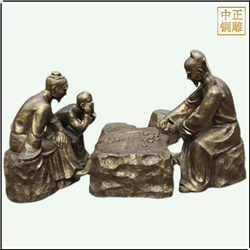 古代人物下象棋铜雕塑
