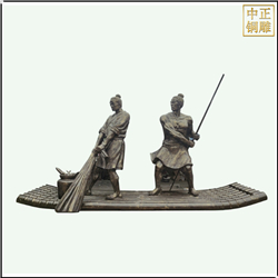 仿铜渔民划竹筏人物雕塑