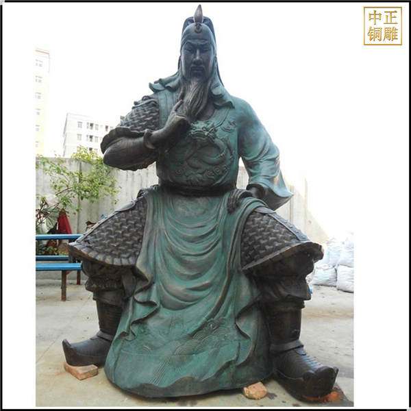 大型铸铜关公坐像捋胡子雕塑