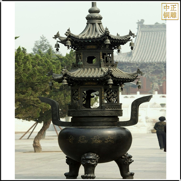 寺庙圆形四柱铸铜香炉.jpg